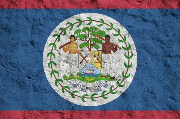 Belize Flagge Hellen Farben Auf Alten Reliefputzwänden Aus Nächster Nähe — Stockfoto