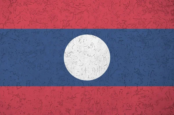 Bandiera Laos Raffigurata Colori Vivaci Sulla Vecchia Parete Intonaco Rilievo — Foto Stock