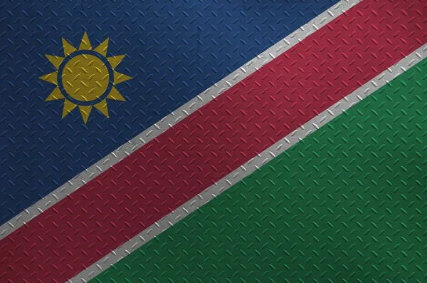 Drapeau Namibien Représenté Couleurs Peinture Sur Une Vieille Plaque Métallique — Photo