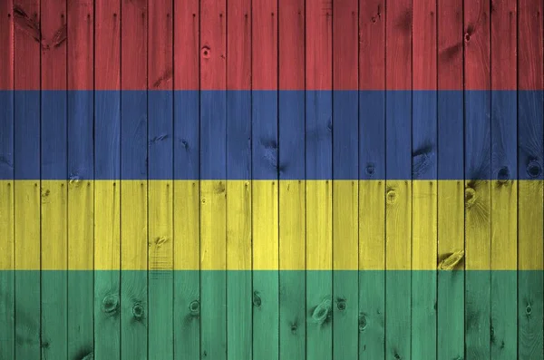 Mauritius Flagge Hellen Farben Auf Alten Hölzernen Wänden Aus Nächster — Stockfoto