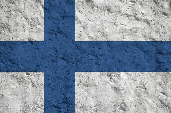 Bandera Finlandia Representada Colores Pintura Brillantes Antigua Pared Yeso Relieve — Foto de Stock