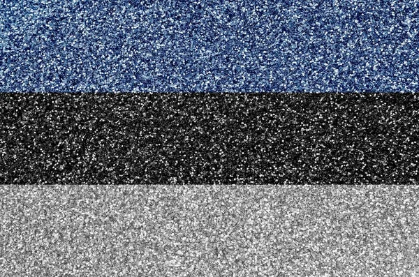 爱沙尼亚国旗被描绘在许多闪闪发光的小续集上 迪斯科舞会丰富多彩的节日背景 — 图库照片