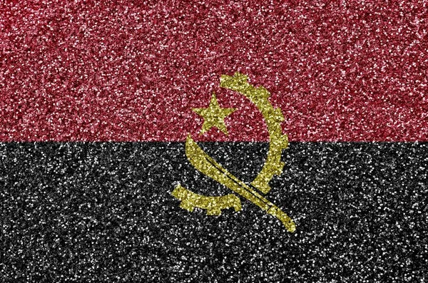 Flaga Angoli Przedstawiona Wielu Małych Błyszczących Cekinach Kolorowe Tło Festiwalu — Zdjęcie stockowe
