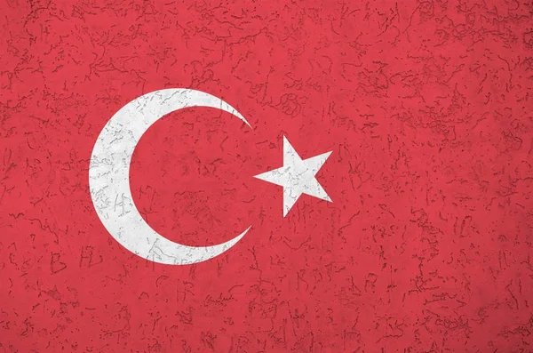 Törökország Zászló Ábrázolt Élénk Festék Színek Régi Megkönnyebbülés Vakolás Fal — Stock Fotó