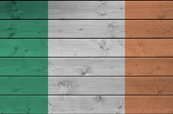 Irland Flagga Avbildas Ljusa Färg Färger Gamla Trävägg Närbild Texturerad — Stockfoto