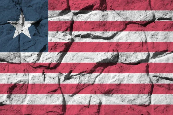 Flaga Liberii Przedstawiona Kolorach Farby Starych Kamiennych Ścianach Bliska Baner — Zdjęcie stockowe