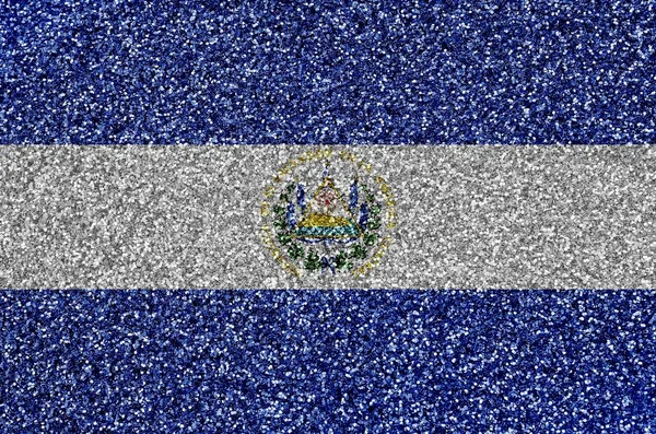 Salvadorská Vlajka Vyobrazená Mnoha Malých Lesklých Flitrech Barevné Festivalové Zázemí — Stock fotografie