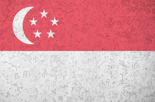 Singapore Flag Depicted Bright Paint Colors Old Relief Plastering Wall — Stock Photo, Image