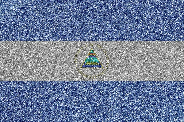 Nicaragua Flagge Auf Vielen Kleinen Glänzenden Pailletten Bunte Festival Kulisse — Stockfoto