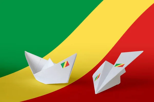 Bandeira Congo Retratada Avião Barco Origami Papel Oriental Artesanal Artes — Fotografia de Stock