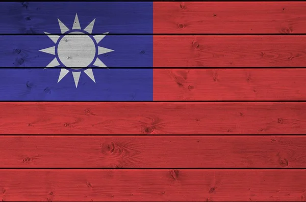 Taiwan Flag Depicted Bright Paint Colors Old Wooden Wall Close — Stock Photo, Image