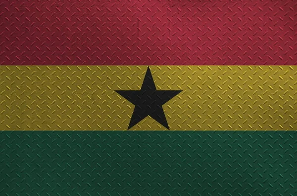 Ghanská Vlajka Zblízka Vyobrazená Barvách Staré Kartáčované Kovové Desce Nebo — Stock fotografie