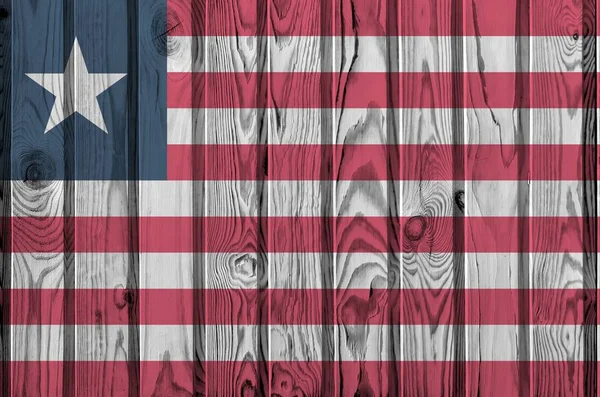 Liberia Flagge Hellen Farbtönen Alter Holzwand Großaufnahme Texturiertes Banner Auf — Stockfoto