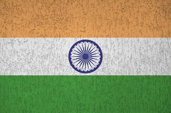 Прапор Індії Зображений Яскравими Кольорами Фарби Старому Рельєфному Штукатурці Стіни — стокове фото