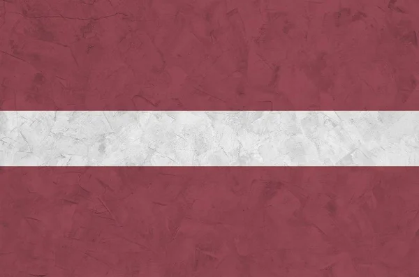 Lettland Flagga Avbildas Ljusa Färg Färger Gamla Reliefputsning Vägg Närbild — Stockfoto