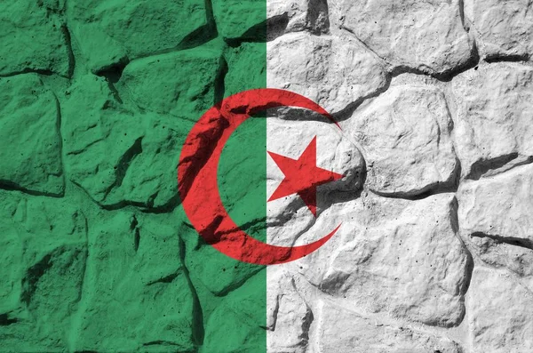 Σημαία Αλγερίας Απεικονίζεται Χρώματα Μπογιάς Παλιό Πέτρινο Τοίχο Από Κοντά — Φωτογραφία Αρχείου