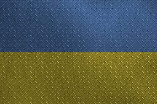 Ukrajinská Vlajka Vyobrazena Barvách Barvy Staré Kartáčované Kovové Desky Nebo — Stock fotografie