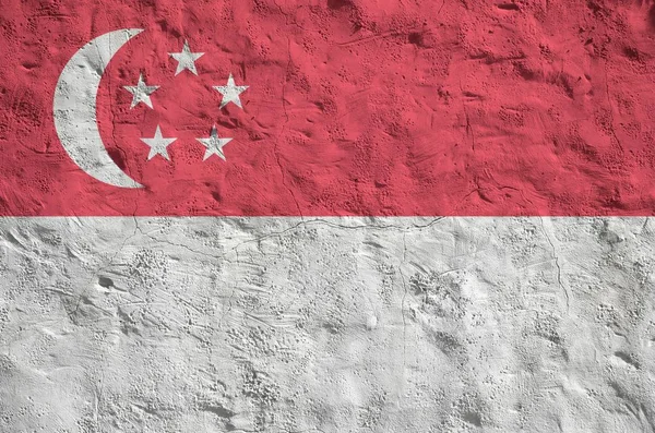 Singapore Flag Depicted Bright Paint Colors Old Relief Plastering Wall — Stock Photo, Image