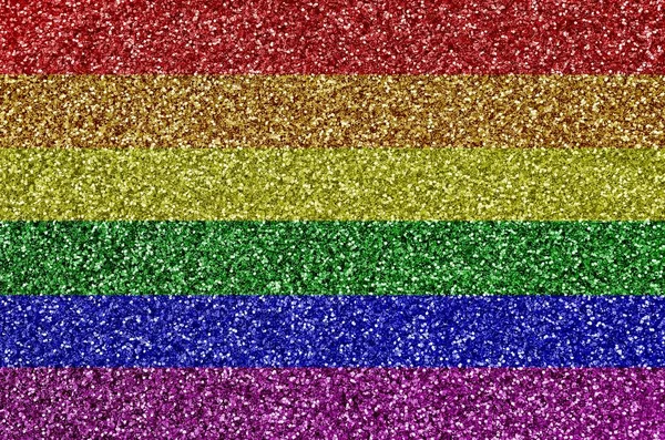 Bandeira Comunidade Lgbt Retratada Muitas Pequenas Lantejoulas Brilhantes Fundo Colorido — Fotografia de Stock