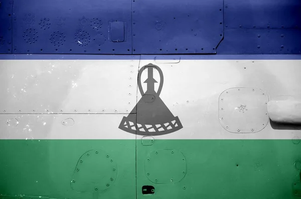 Bandeira Lesoto Retratada Parte Lateral Helicóptero Blindado Militar Perto Exército — Fotografia de Stock