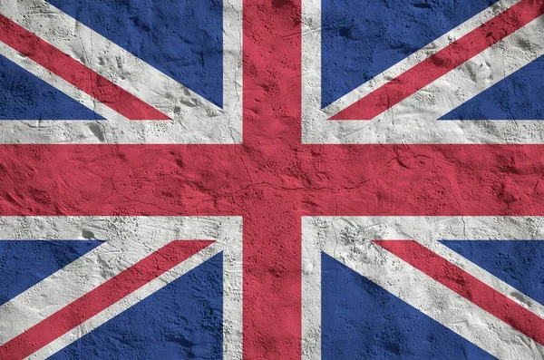 Μεγάλη Βρετανική Σημαία Απεικονίζεται Φωτεινά Χρώματα Μπογιάς Παλιό Ανάγλυφο Σοβάτισμα — Φωτογραφία Αρχείου