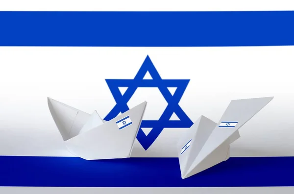 Izraelská Vlajka Vyobrazená Papírovém Origami Letadle Lodi Orientální Ruční Umělecký — Stock fotografie