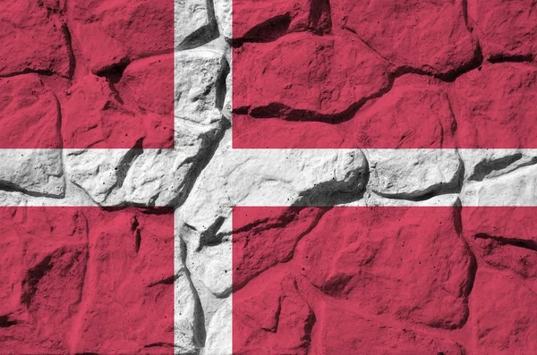 Danmark Flagga Avbildad Färg Färger Gamla Stenmur Närbild Texturerad Banner — Stockfoto