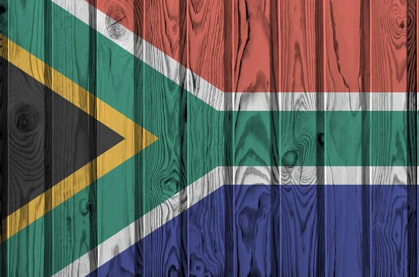 Bandera Sudáfrica Representada Colores Pintura Brillantes Vieja Pared Madera Cerca — Foto de Stock