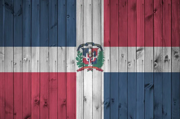 Bandera República Dominicana Representada Colores Pintura Brillantes Vieja Pared Madera — Foto de Stock