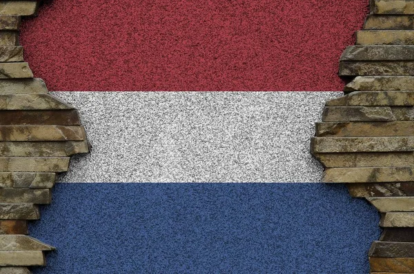 Bendera Belanda Yang Digambarkan Dalam Warna Cat Dinding Batu Tua — Stok Foto