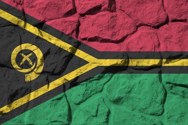 Bandera Vanuatu Representada Colores Pintura Vieja Pared Piedra Cerca Banner — Foto de Stock