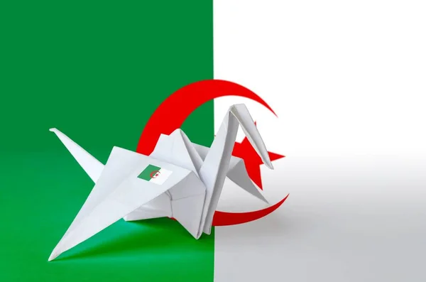 Algeria Flag Depicted Paper Origami Crane Wing Oriental Handmade Arts — Stock Photo, Image