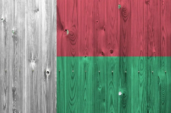 Madagaszkár Zászló Ábrázolt Élénk Festék Színek Régi Fából Készült Fal — Stock Fotó