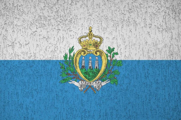 San Marino Flagge Leuchtenden Farben Auf Alten Reliefputzwänden Großaufnahme Texturiertes — Stockfoto