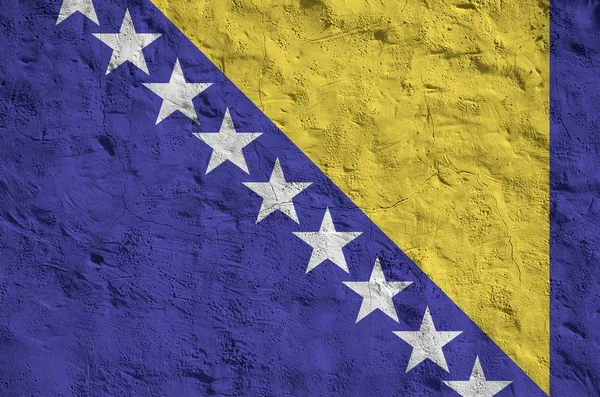 Σημαία Βοσνίας Και Ερζεγοβίνης Απεικονίζεται Έντονα Χρώματα Μπογιάς Παλιό Ανάγλυφο — Φωτογραφία Αρχείου