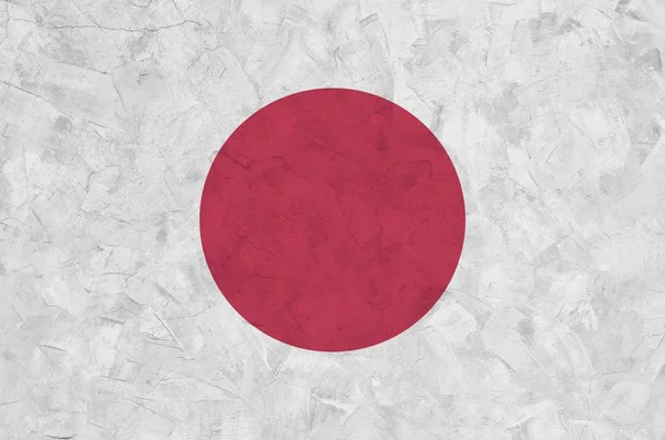 Японський Прапор Зображений Яскравими Кольорами Фарби Старої Рельєфної Штукатурки Стіни — стокове фото
