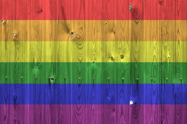 Bandera Comunidad Lgbt Representada Colores Pintura Brillantes Vieja Pared Madera — Foto de Stock