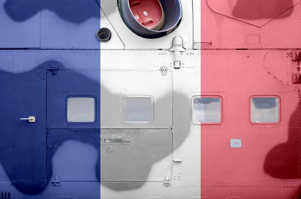 Флаг Франции Изображен Боковой Части Военного Бронированного Вертолета Вблизи Концептуальный — стоковое фото