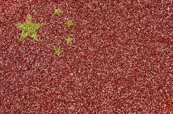 Bandiera Cinese Raffigurata Molte Piccole Paillettes Lucide Colorato Sfondo Del — Foto Stock
