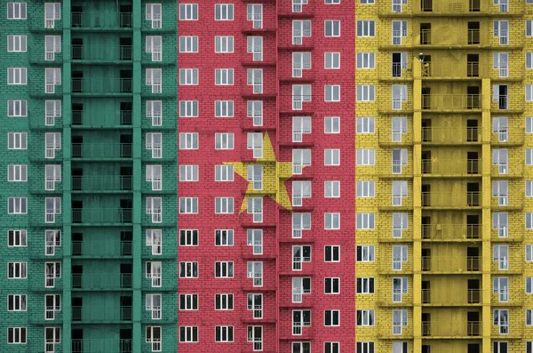 Cameroon Flag Depicted Paint Colors Multi Storey Residental Building Construction — Stock Photo, Image