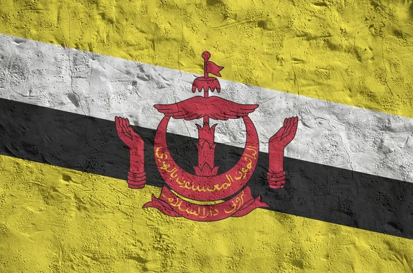 Brunei Darussalam Zászló Ábrázolt Élénk Festék Színek Régi Megkönnyebbülés Vakolat — Stock Fotó