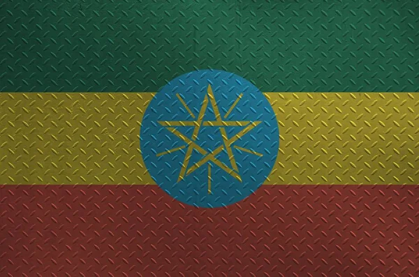Etiopien Flagga Avbildad Färg Färger Gamla Borstad Metall Platta Eller — Stockfoto