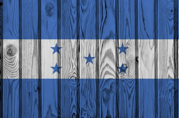 Hondurasská Vlajka Vyobrazená Jasných Barvách Staré Dřevěné Stěně Zblízka Texturovaný — Stock fotografie