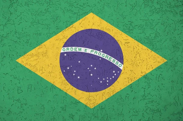 Brazilië Vlag Afgebeeld Heldere Verf Kleuren Oude Reliëf Gips Muur — Stockfoto