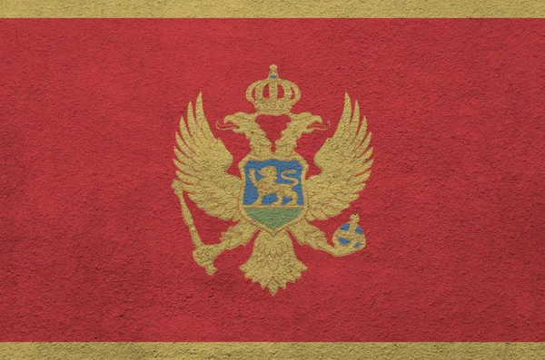 Černá Hora Vlajka Vyobrazená Jasných Barvách Staré Reliéfní Omítce Zblízka — Stock fotografie