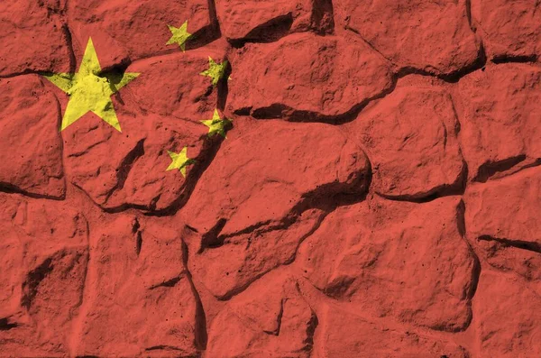 China Flagge Farbtönen Auf Alten Steinmauern Aus Nächster Nähe Dargestellt — Stockfoto