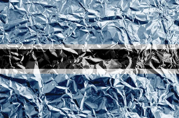 Bandiera Botswana Raffigurata Colori Vernice Lamina Alluminio Stropicciata Lucida Vicino — Foto Stock