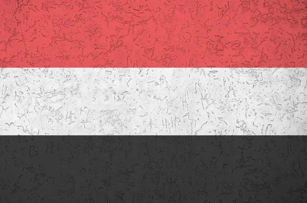 Jemen Vlag Afgebeeld Heldere Verf Kleuren Oude Reliëf Gips Muur — Stockfoto