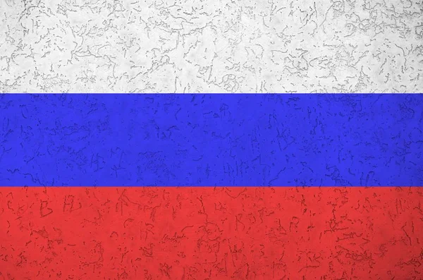 Флаг России Изображен Ярких Красках Старой Рельефной Штукатурке Стены Вблизи — стоковое фото