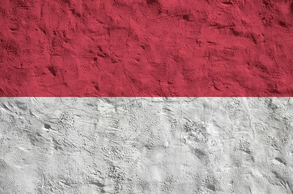 Monaco Flag Depicted Bright Paint Colors Old Relief Plastering Wall — Stock Photo, Image